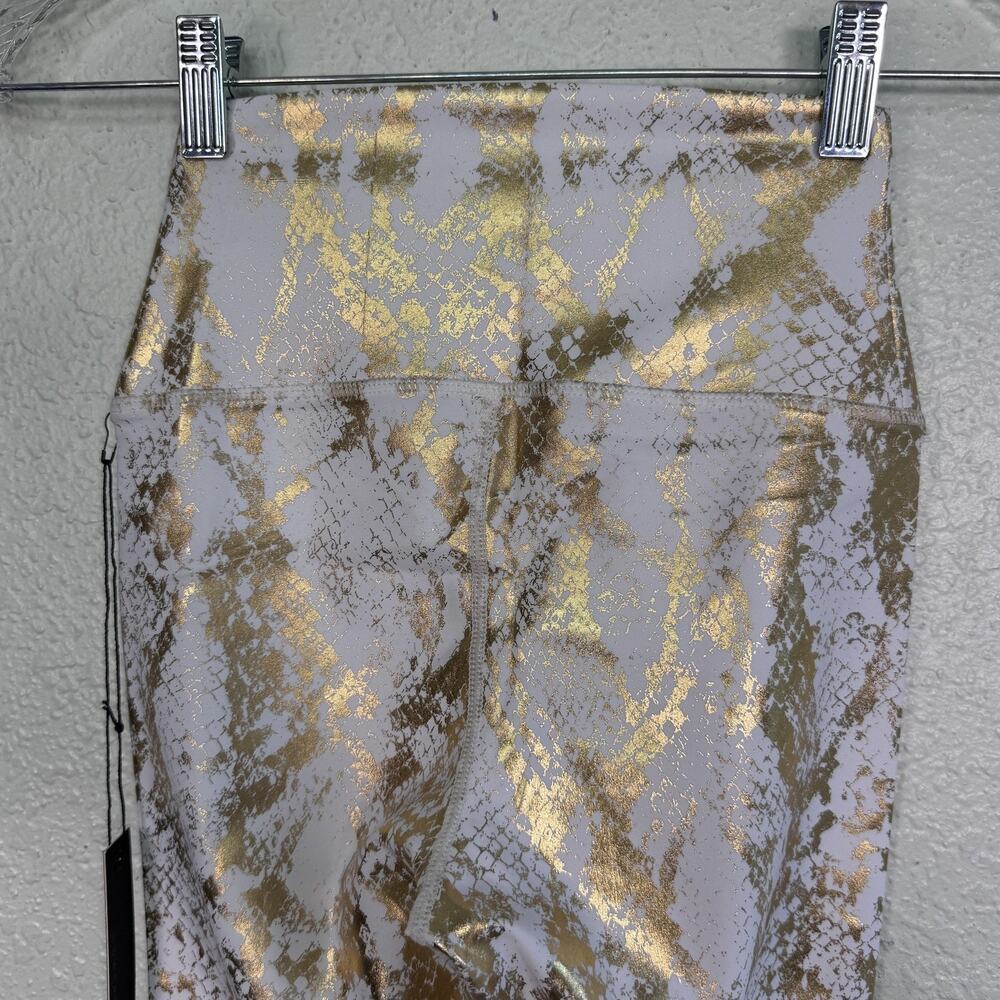 Carbon38 Leggings Womens XS Metallic Snake Print High Rise Ankle White Gold NEW - Picture 7 of 10